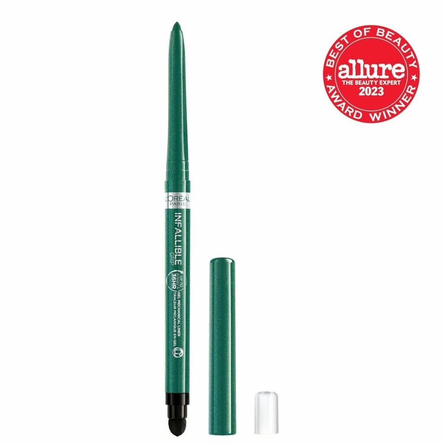 Makeup L'Oreal Paris | L'Oreal Paris Infallible Grip Mechanical Gel Eyeliner Pencil, Smudge-Resistant, Waterproof Eye Makeup With Up To 36Hr Wear, Emerald Green, 0.01 Oz