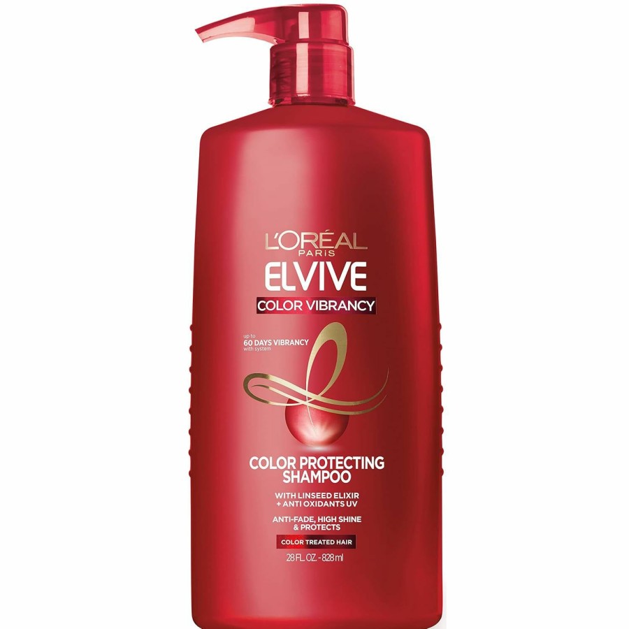 Beauty Essentials L'Oreal Paris | L'Oreal Paris Elvive Color Vibrancy Protecting Shampoo, For Color Treated Hair, Shampoo With Linseed Elixir And Anti-Oxidants, For Anti-Fade, High Shine, And Color Protection, 28 Fl Oz