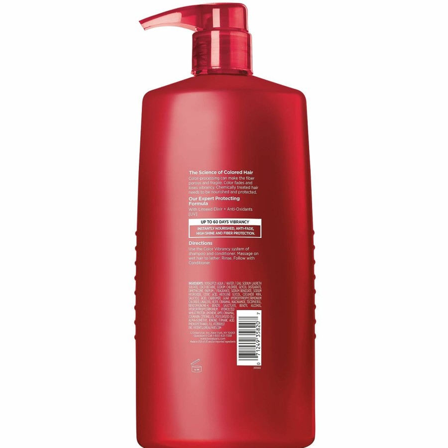 Beauty Essentials L'Oreal Paris | L'Oreal Paris Elvive Color Vibrancy Protecting Shampoo, For Color Treated Hair, Shampoo With Linseed Elixir And Anti-Oxidants, For Anti-Fade, High Shine, And Color Protection, 28 Fl Oz