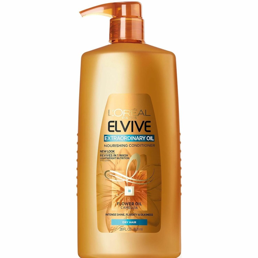 Beauty Essentials L'Oreal Paris | L'Oreal Paris Elvive Extraordinary Oil Nourishing Conditioner, For Dry Or Dull Hair, Conditioner With Camellia Flower Oils, For Intense Hydration, Shine, And Silkiness, 28 Fl; Oz