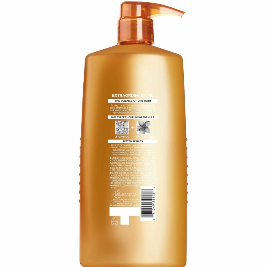 Beauty Essentials L'Oreal Paris | L'Oreal Paris Elvive Extraordinary Oil Nourishing Conditioner, For Dry Or Dull Hair, Conditioner With Camellia Flower Oils, For Intense Hydration, Shine, And Silkiness, 28 Fl; Oz