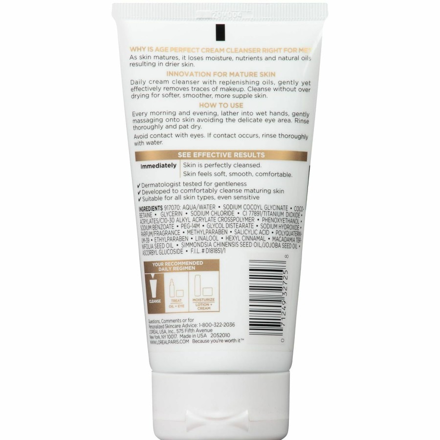 Skincare L'Oreal Paris | L'Oreal Paris Skincare Age Perfect Cream Cleanser, Gentle Daily Cleanser For Softer And Smoother Skin, Makeup Remover, Face Wash For All Skin Types, 5 Fl. Oz