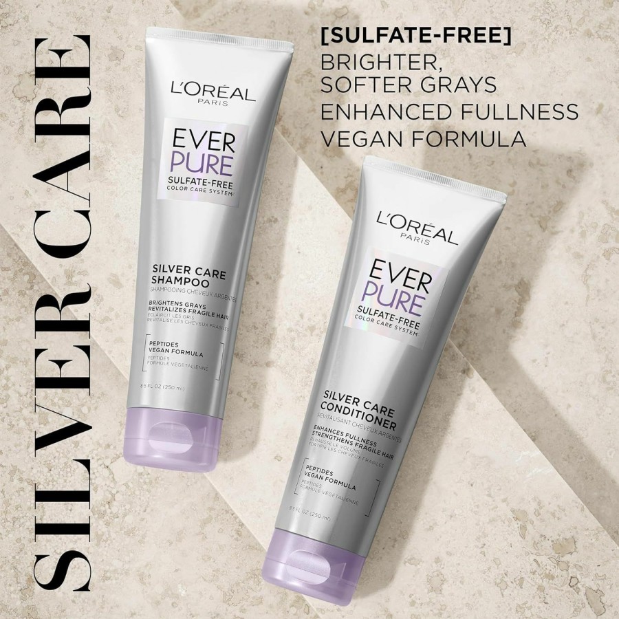 New Arrivals L'Oreal Paris | L'Oreal Paris Everpure Silver Care Sulfate Free Conditioner, Brightening And Nourishing Hair Care For Gray And Silver Hair, Vegan Formula With Peptides, 8.5 Fl Oz