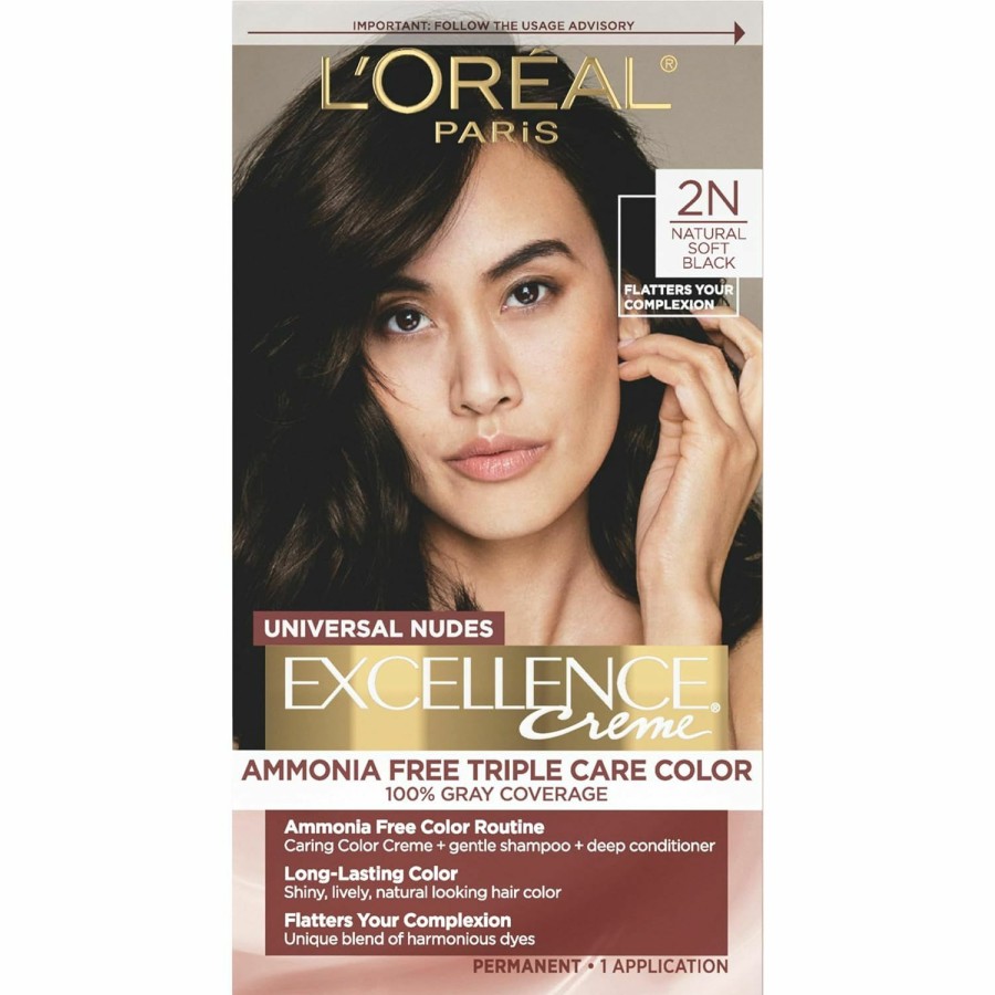 New Arrivals L'Oreal Paris | L'Oreal Paris Excellence Universal Nudes Permanent Hair Color, Ammonia Free Hair Dye For Gray Hair Coverage, 2N Natural Soft Black, 1 Hair Dye Kit