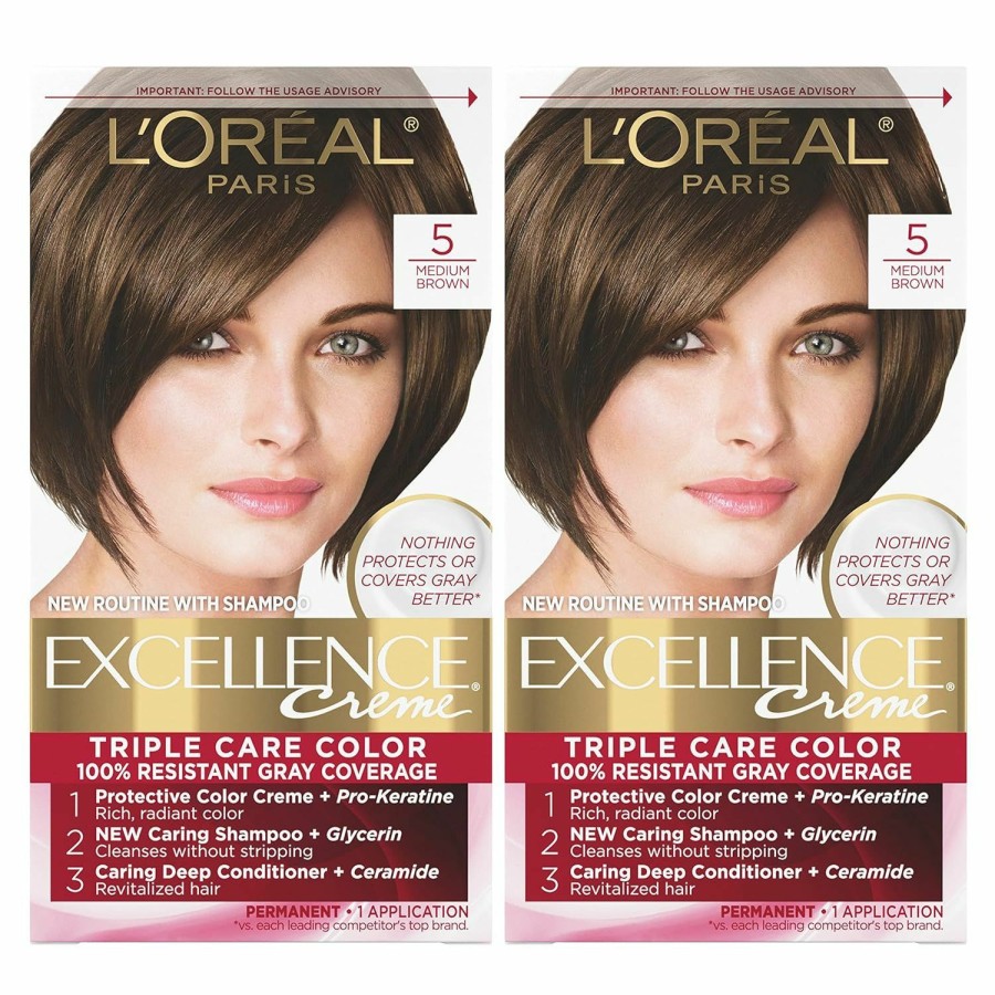 Hair Color L'Oreal Paris | L'Oreal Paris Excellence Creme Permanent Triple Care Hair Color, 3 Natural Black, Gray Coverage For Up To 8 Weeks, All Hair Types, Pack Of 1