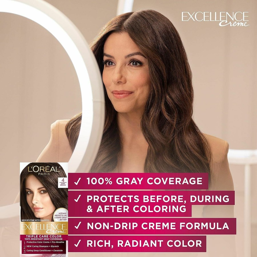 Hair Color L'Oreal Paris | L'Oreal Paris Excellence Creme Permanent Triple Care Hair Color, 3 Natural Black, Gray Coverage For Up To 8 Weeks, All Hair Types, Pack Of 1