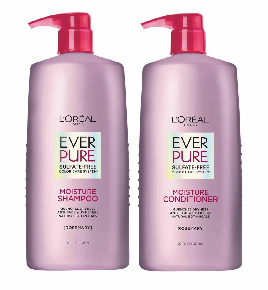 Hair Care L'Oreal Paris | L'Oreal Paris Moisture Sulfate Free Shampoo And Conditioner Set, Hair Care For Color-Treated Hair With Rosemary Botanicals, Everpure, 1 Kit