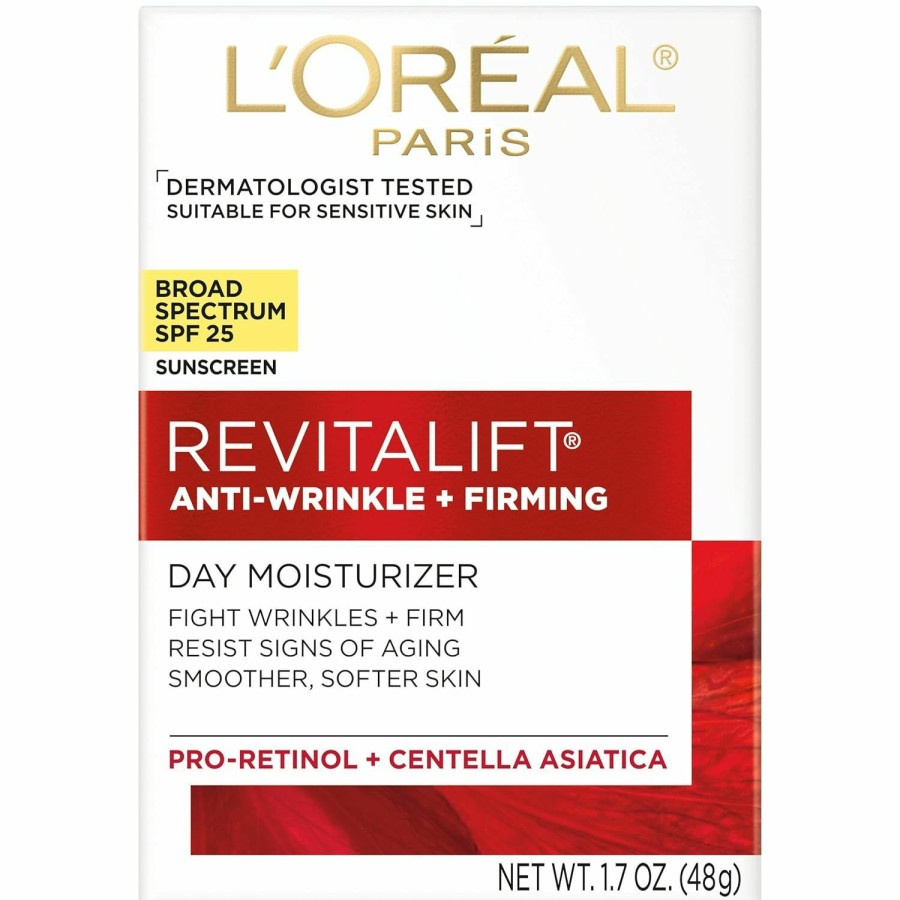 Beauty Essentials L'Oreal Paris | L'Oreal Paris Revitalift Anti-Wrinkle And Firming Face Moisturizer With Spf 25, Pro-Retinol And Centella Asiatica, Paraben Free, 1.7 Oz (Packaging May Vary)