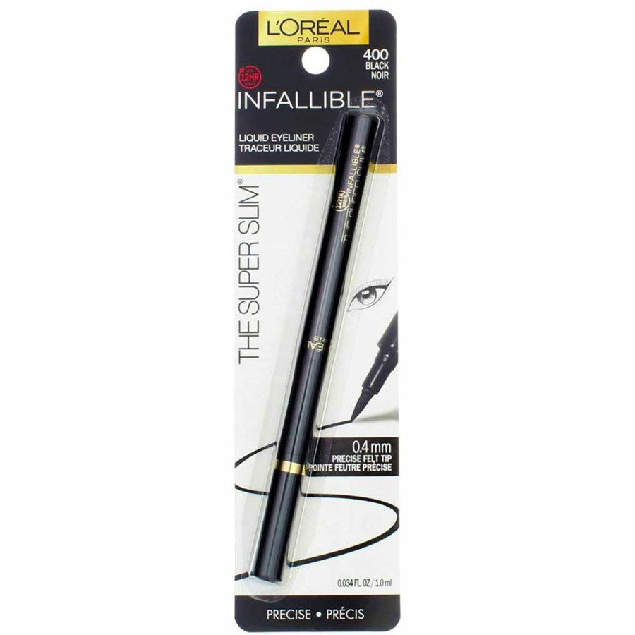 Makeup L'Oreal Paris | L'Oreal Paris Makeup Infallible Super Slim Long-Lasting Liquid Eyeliner, Ultra-Fine Felt Tip, Quick Drying Formula, Glides On Smoothly, Black, 0.03 Fl Oz., 2 Count