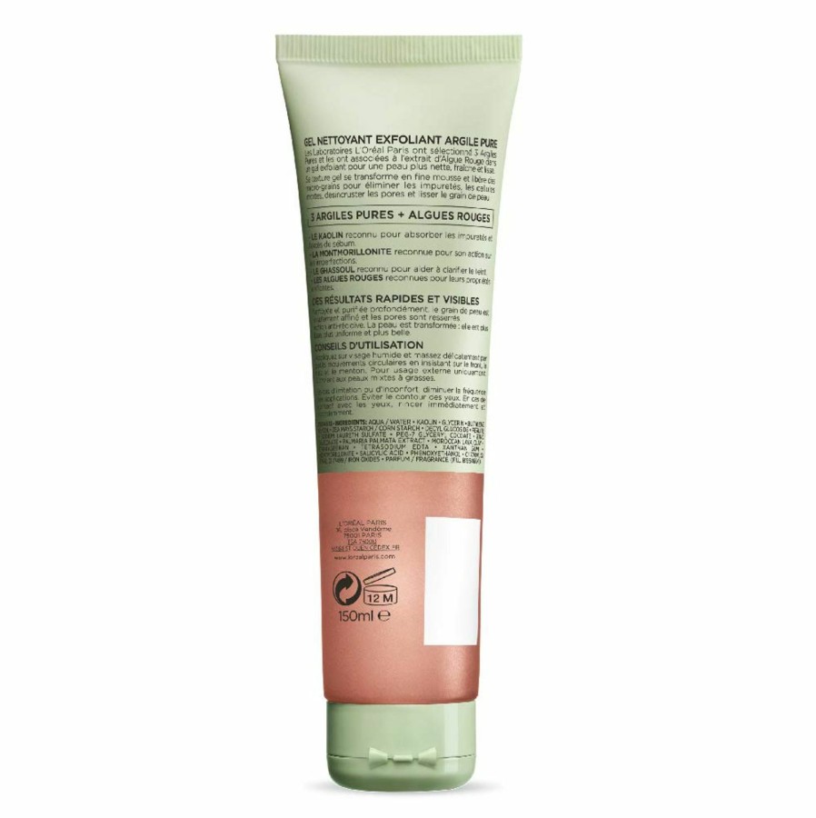 Skincare L'Oreal Paris | L'Oreal Paris Skincare Pure-Clay Facial Cleanser With Red Algae For Rough And Clogged Pores To Exfoliate And Refine, 4.4 Fl; Oz.