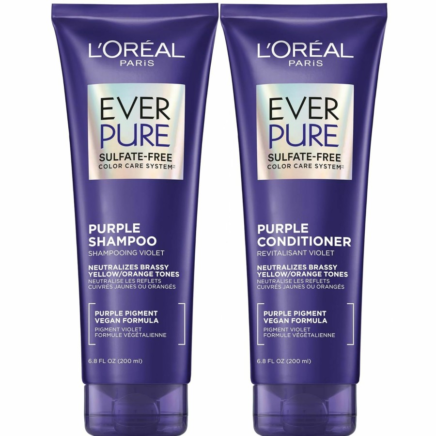 Hair Care L'Oreal Paris | L'Oreal Paris Everpure Sulfate Free Brass Toning Purple Shampoo And Conditioner Set For Blonde, Bleached, Silver, Or Brown Highlighted Hair, 1 Kit