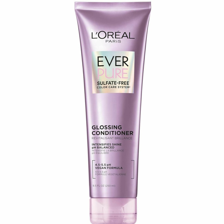 Hair Care L'Oreal Paris | L'Oreal Paris Sulfate Free Glossing Conditioner, Intensifies Hair Shine & Smoothness, Ph Balanced & Argan Oil Infused Vegan Hair Care, Everpure, 8.5 Fl Oz