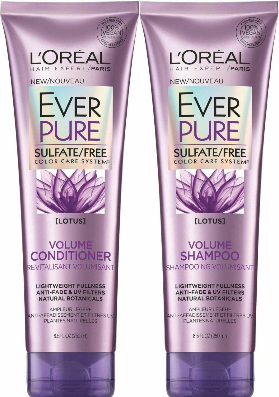 Hair Care L'Oreal Paris | L'Oreal Paris Volume Sulfate Free Shampoo And Conditioner For Color-Treated Hair, Everpure, 8.5 Fl Oz (Set Of 2)