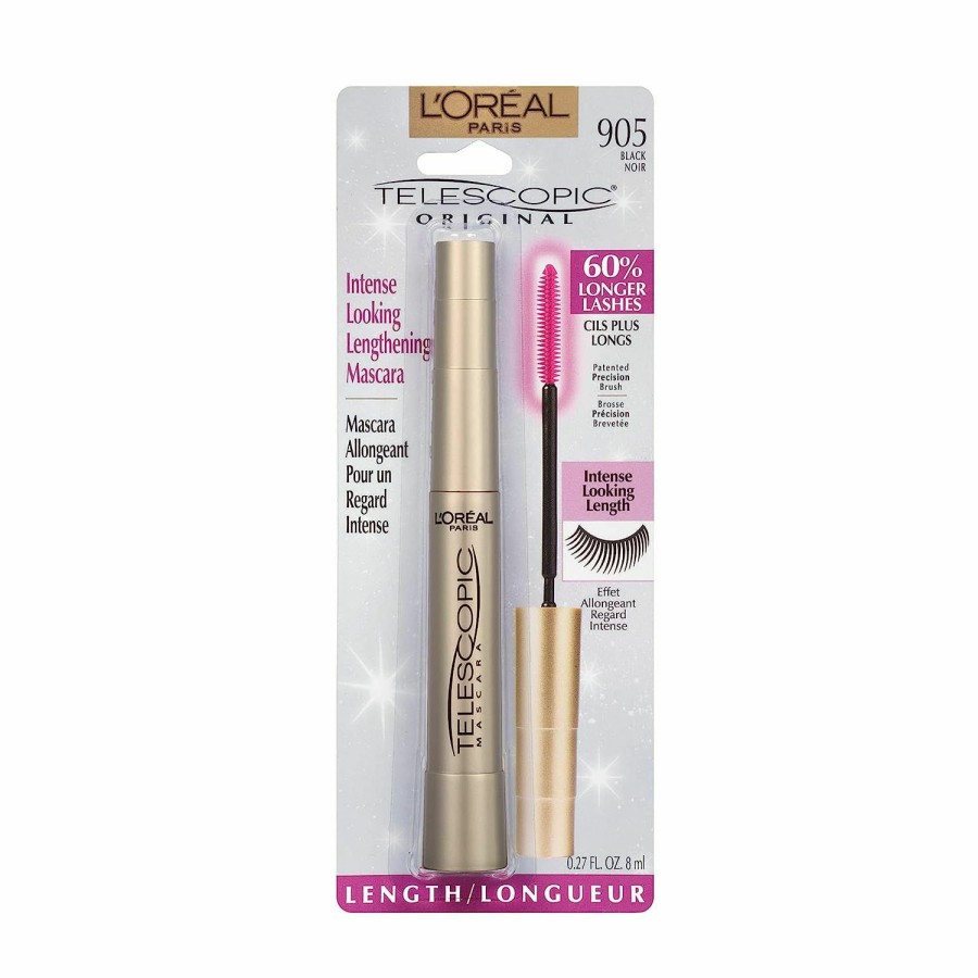 Beauty Essentials L'Oreal Paris | L'Oreal Paris Makeup Telescopic Original Lengthening, Lash Separating Mascara With Dual Precision Brush, Washable, Black, 0.27 Fl Oz., 2 Count