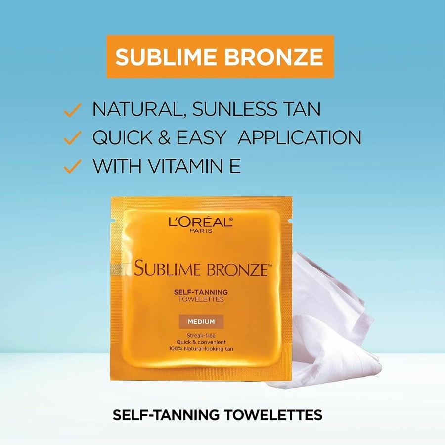 Skincare L'Oreal Paris | L'Oreal Paris Sublime Bronze Self Tanning Towelettes, Streak-Free, Natural Looking Tan, 6 Ct (Pack Of 2)