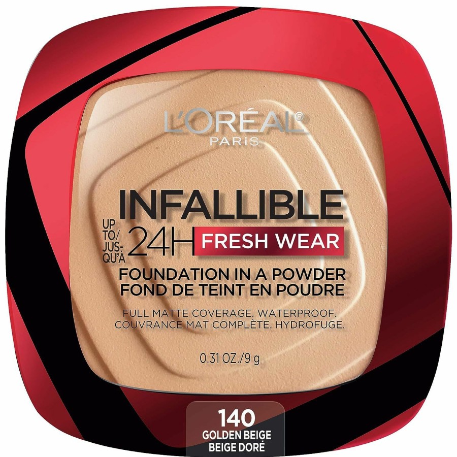 Makeup L'Oreal Paris | L'Oreal Paris Makeup Infallible Fresh Wear Foundation In A Powder, Up To 24H Wear, Waterproof, True Beige, 0.31 Oz.