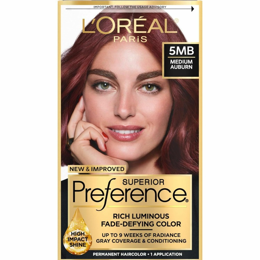 Hair Color L'Oreal Paris | L'Oreal Paris Superior Preference Fade-Defying Color + Shine System, 5Mb Medium Auburn(Packaging May Vary), Pack Of 1,