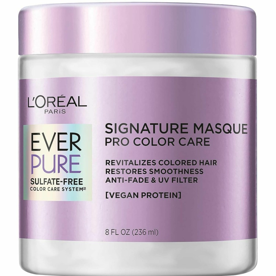 Hair Care L'Oreal Paris | L'Oreal Paris Everpure Sulfate Free Signature Masque Pro Color Care, Hair Mask For Dry, Color Treated Hair, Uv Filter, With Vegan Protein, Vegan Formula, Paraben Free, Dye Free, Gluten Free, 8 Fl Oz