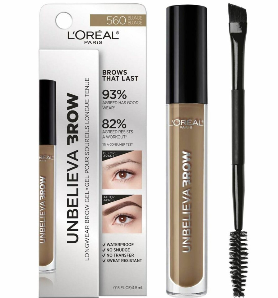 Makeup L'Oreal Paris | L'Oreal Paris Unbelieva-Brow Longwear Waterproof Tinted Brow Gel, Smudge-Resistant, Transfer- Proof, Quick Drying, Easy And Quick Application With Precise Brush, Blonde, 0.15 Fl. Oz.