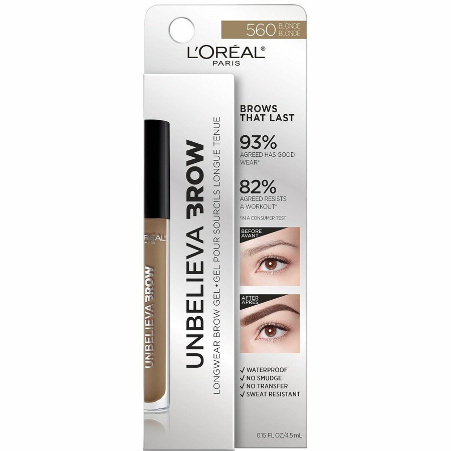 Makeup L'Oreal Paris | L'Oreal Paris Unbelieva-Brow Longwear Waterproof Tinted Brow Gel, Smudge-Resistant, Transfer- Proof, Quick Drying, Easy And Quick Application With Precise Brush, Blonde, 0.15 Fl. Oz.