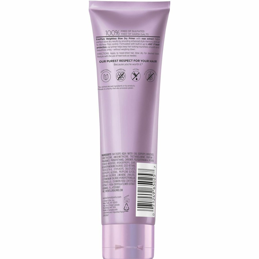 Hair Care L'Oreal Paris | L'Oreal Paris Blow Dry Primer For 48 Hr Frizz Control, Sulfate Free, Everpure 5.1 Fl Oz